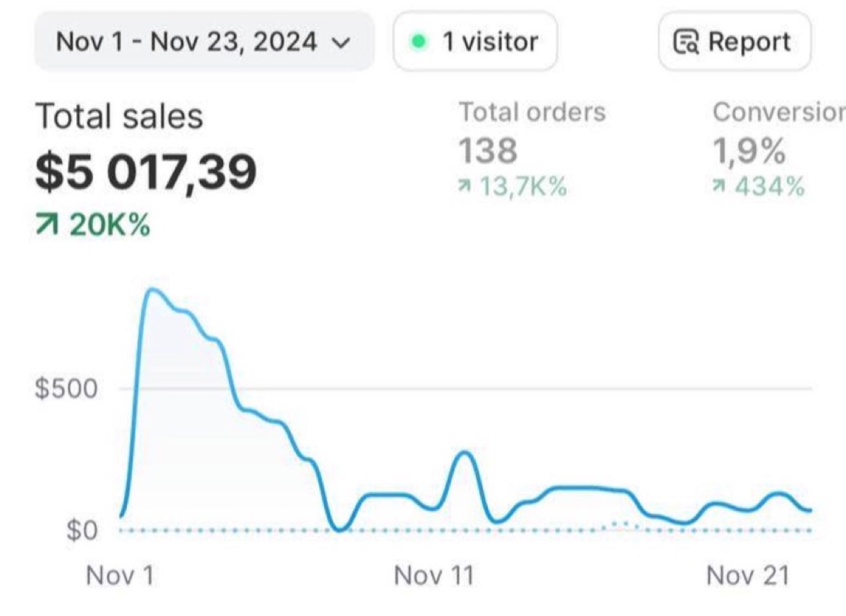 $5,017 in the first three weeks - 138 orders